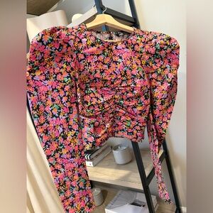 Zara Multicolor Floral Blouse with Puff Sleeves